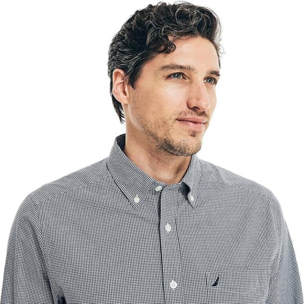 NAUTICA Mens Classic Button-down-shirts, J Navy Checkered., M